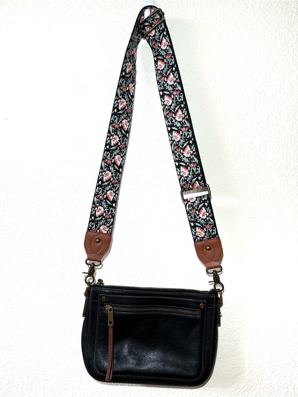 FOSSIL Leather Crossbody Bag Floral Strap